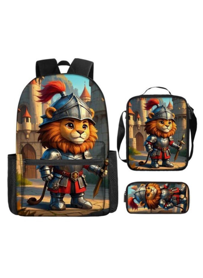 Cartoon three-piece schoolbag with zipper - 1396