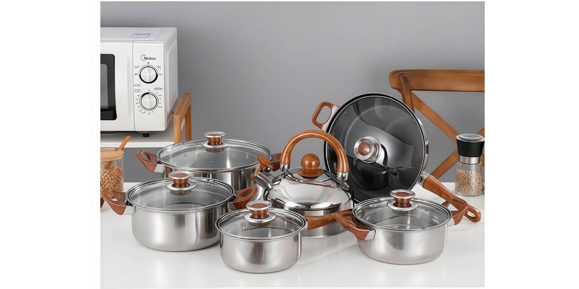 12-Piece Cookware Set, Stainless Steel Pots And Pans, Non-Stick Cooking pots, PFOA Free - Frying Pan, Casserole With Lid, Saucepan, Grill Pan, Kitchen Tools