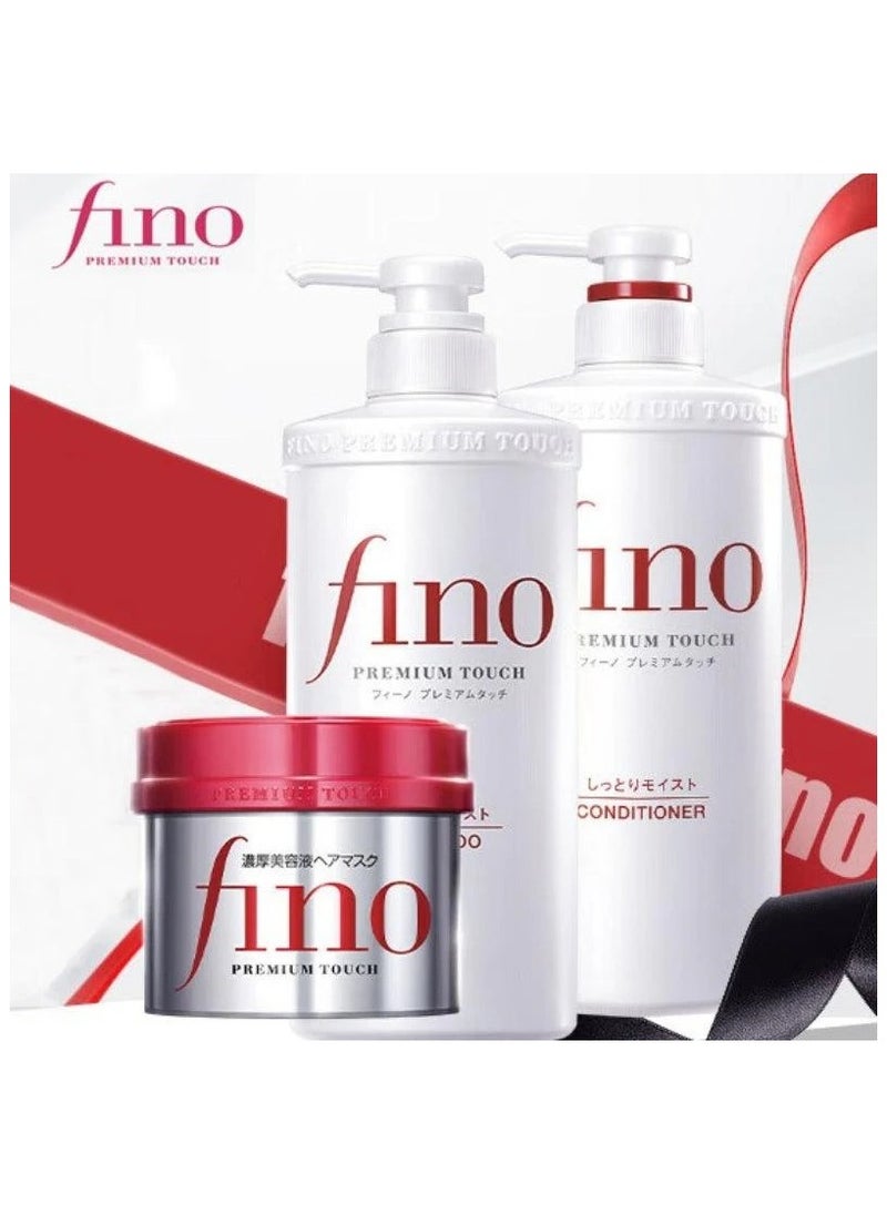 Shiseido Fino Premium Touch Moist Shampoo, Conditioner & Hair Mask Set – Complete Deep Moisturizing and Repair Bundle for Dry, Damaged Hair, with Keratin-Enriched Nourishing Treatment