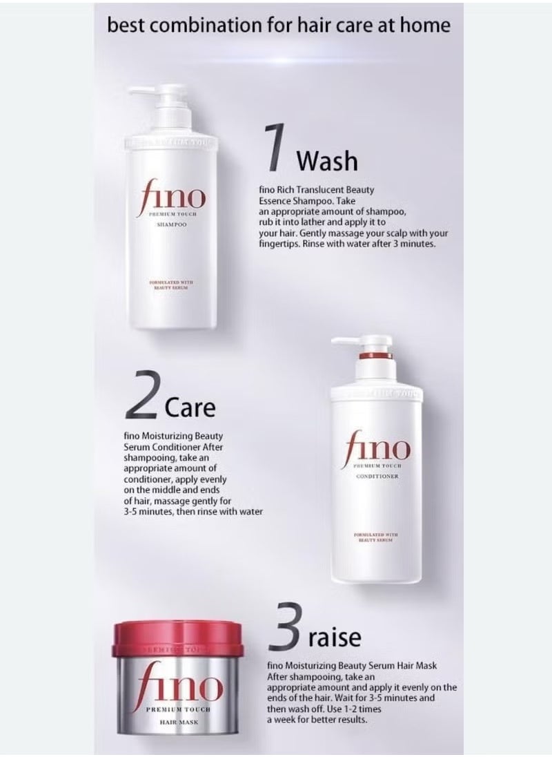 Shiseido Fino Premium Touch Moist Shampoo, Conditioner & Hair Mask Set – Complete Deep Moisturizing and Repair Bundle for Dry, Damaged Hair, with Keratin-Enriched Nourishing Treatment