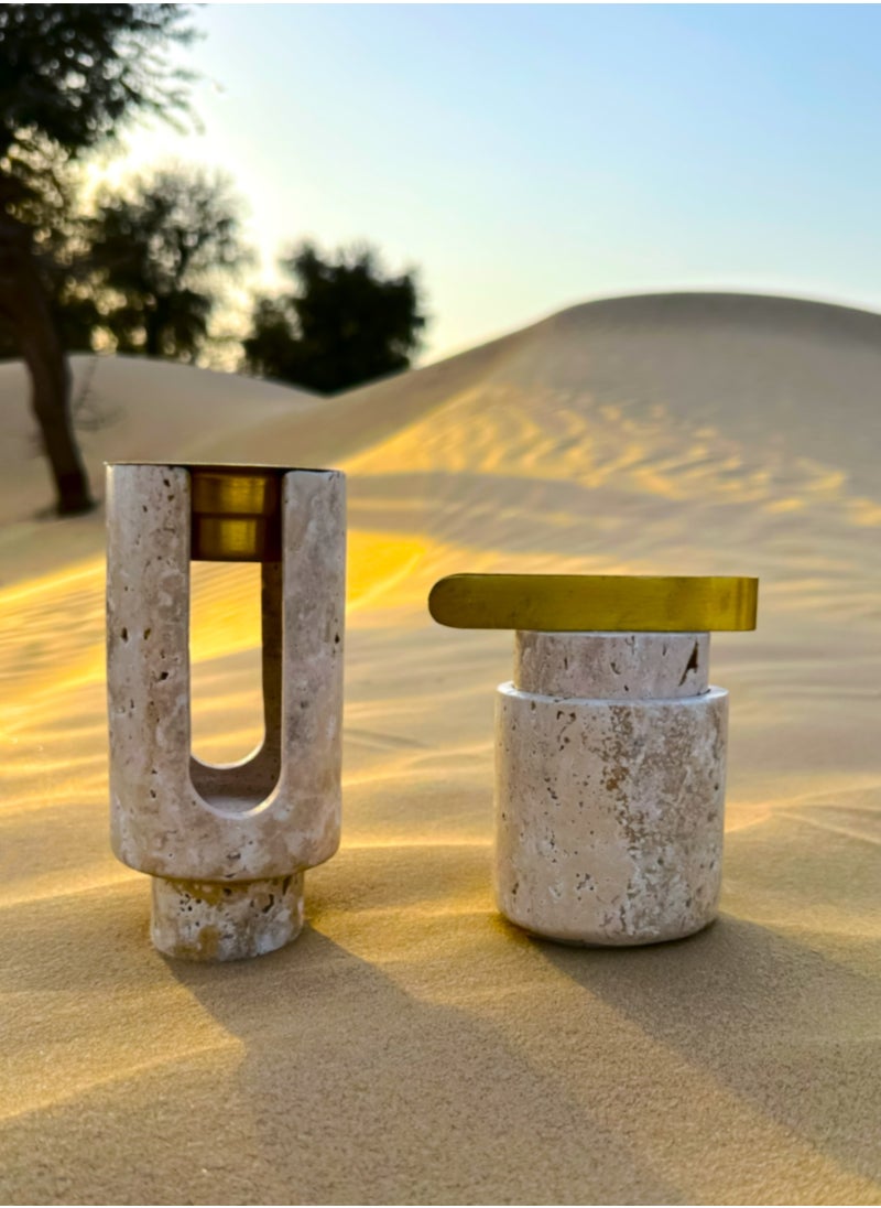 Marble Bukhoor Set with Brass Accessories