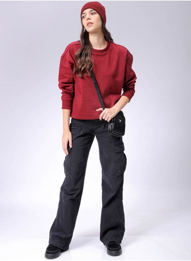 Women Boxy Fit Solid Oversized Sweatshirt