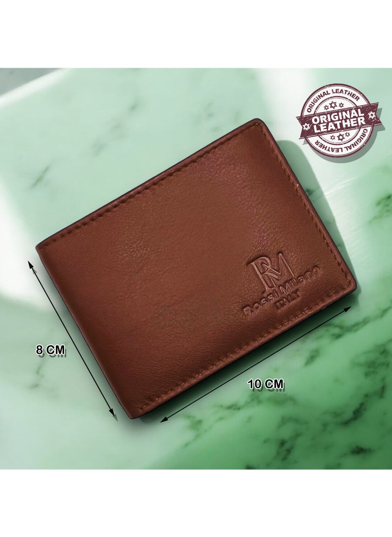 Men's Genuine Leather Brand Logo Wallet, Brown