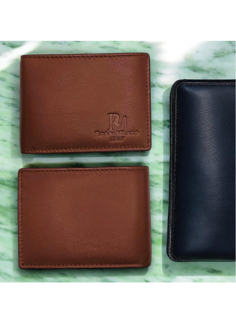 Men's Genuine Leather Brand Logo Wallet, Brown
