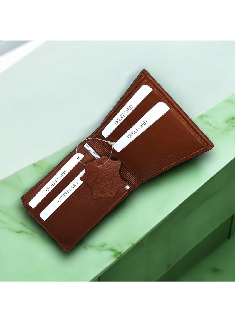 Men's Genuine Leather Brand Logo Wallet, Brown