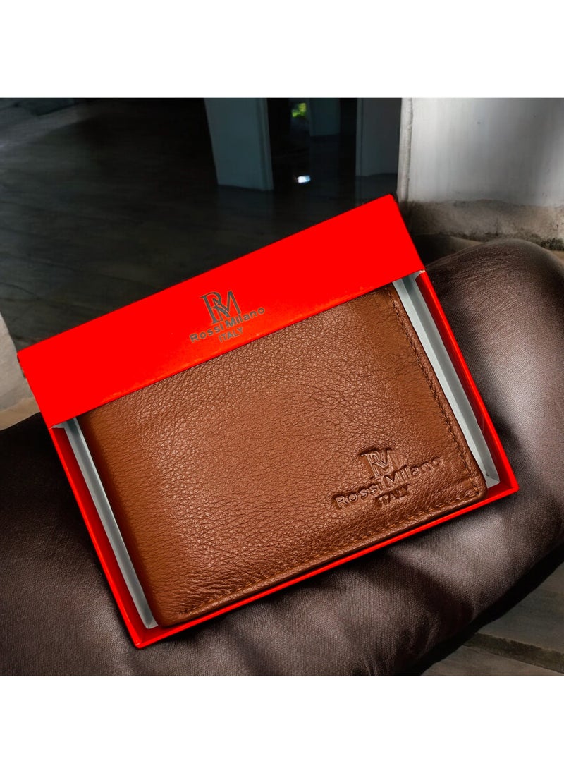 Men's Genuine Leather Brand Logo Wallet, Brown