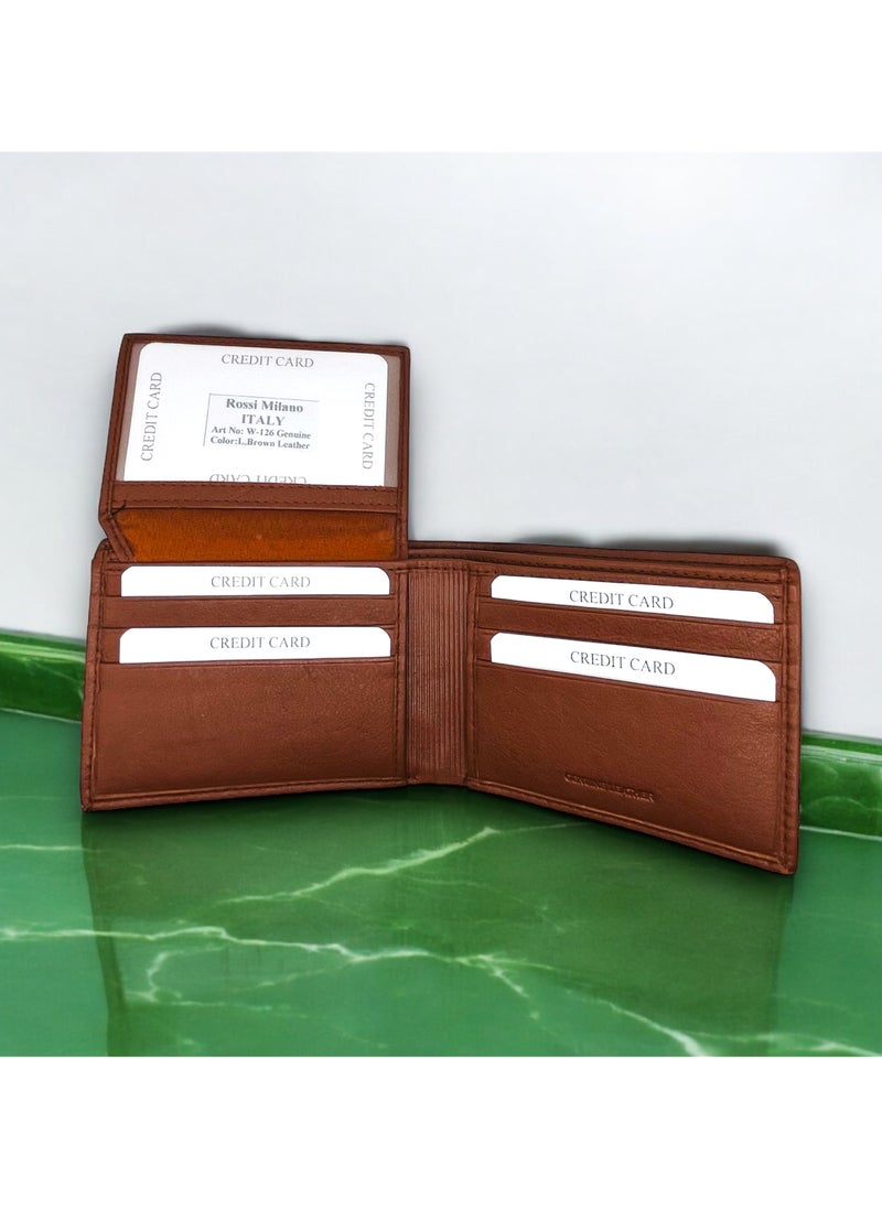 Men's Genuine Leather Brand Logo Wallet, Brown