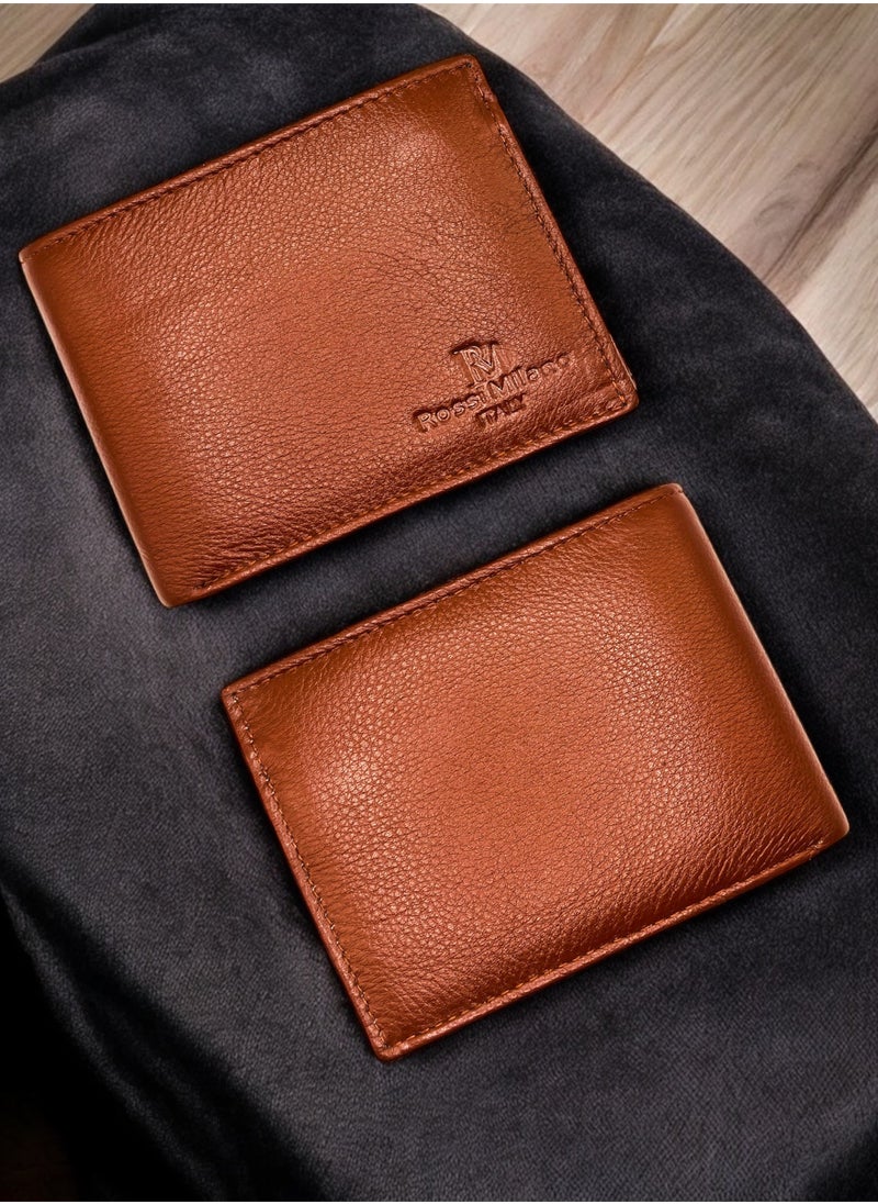 Men's Genuine Leather Brand Logo Wallet, Brown