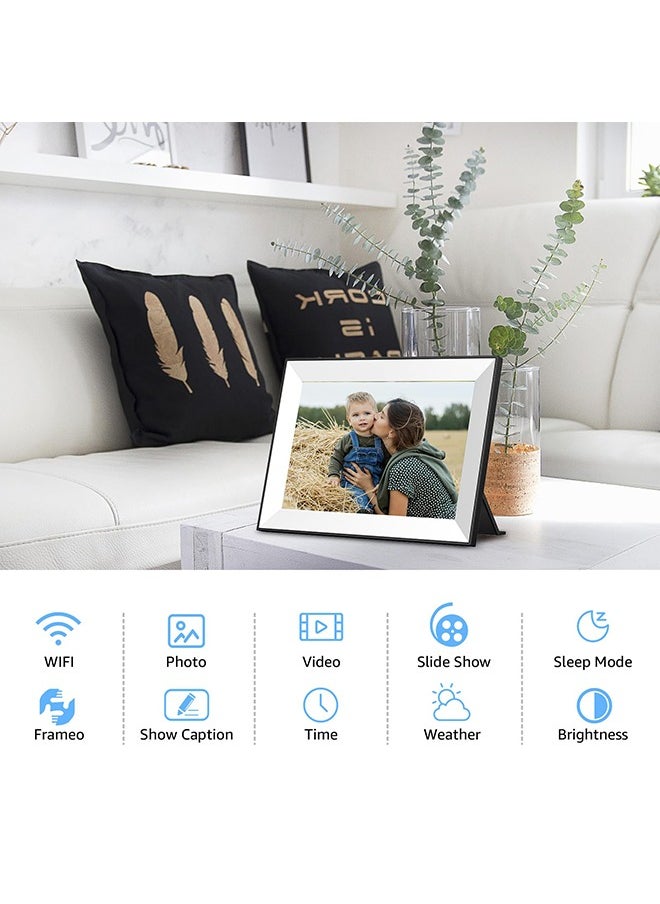 Frameo Digital Picture Frame,WiFi Slideshow Digital Photo Frame with 10.1 Inch IPS Touch Screen,Load from Phone to 32GB Digital Frame,Smart Rotating Pictures via White Electronic Picture Frame,Gift