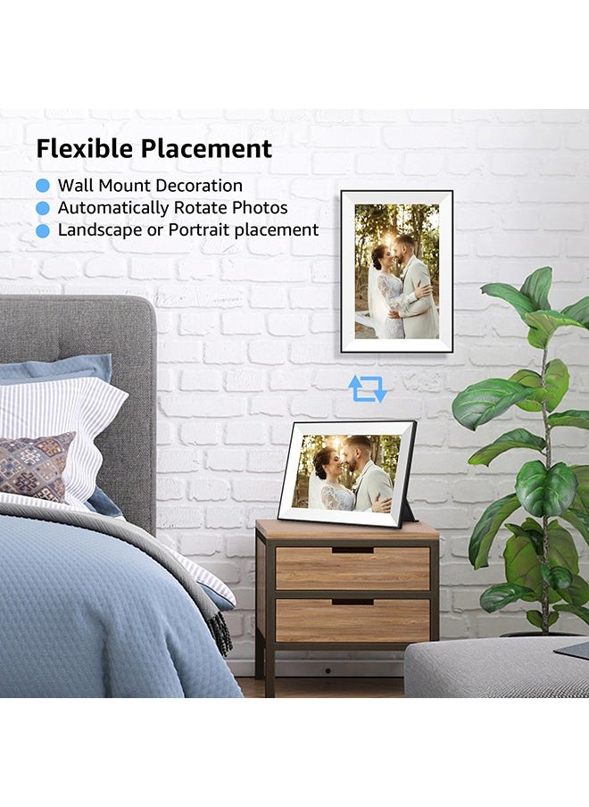 Frameo Digital Picture Frame,WiFi Slideshow Digital Photo Frame with 10.1 Inch IPS Touch Screen,Load from Phone to 32GB Digital Frame,Smart Rotating Pictures via White Electronic Picture Frame,Gift