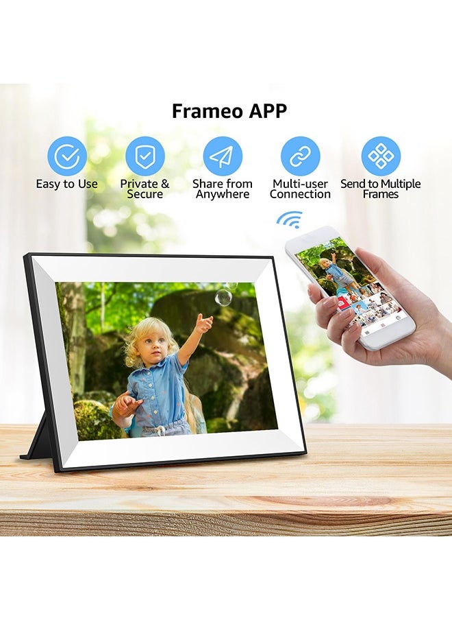 Frameo Digital Picture Frame,WiFi Slideshow Digital Photo Frame with 10.1 Inch IPS Touch Screen,Load from Phone to 32GB Digital Frame,Smart Rotating Pictures via White Electronic Picture Frame,Gift