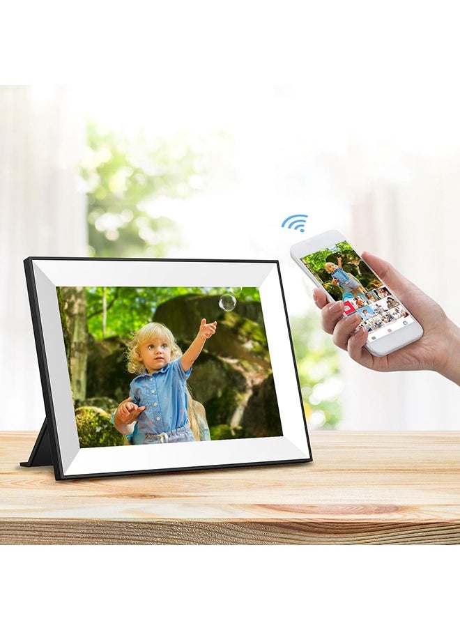 Frameo Digital Picture Frame,WiFi Slideshow Digital Photo Frame with 10.1 Inch IPS Touch Screen,Load from Phone to 32GB Digital Frame,Smart Rotating Pictures via White Electronic Picture Frame,Gift