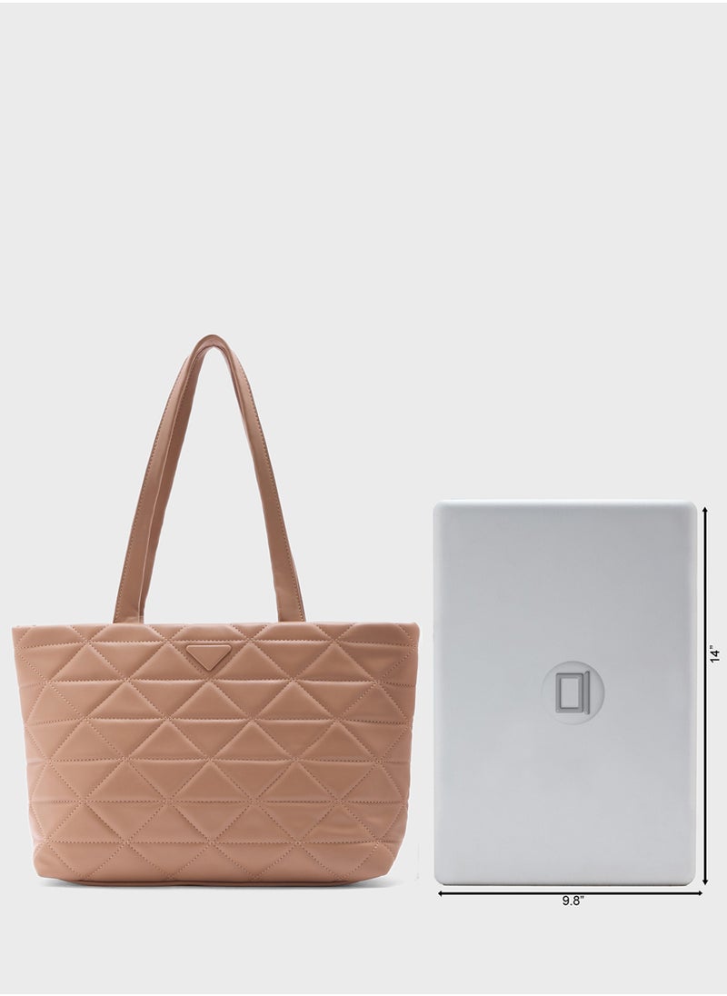 Quilted Geometric Texture Tote Bag