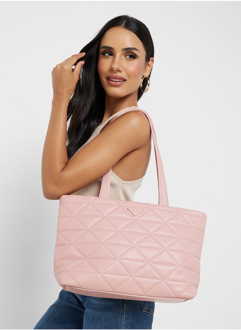 Quilted Geometric Texture Tote Bag