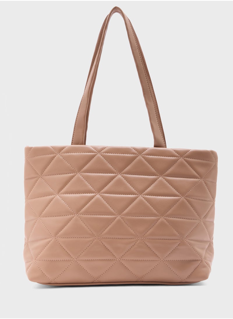 Quilted Geometric Texture Tote Bag