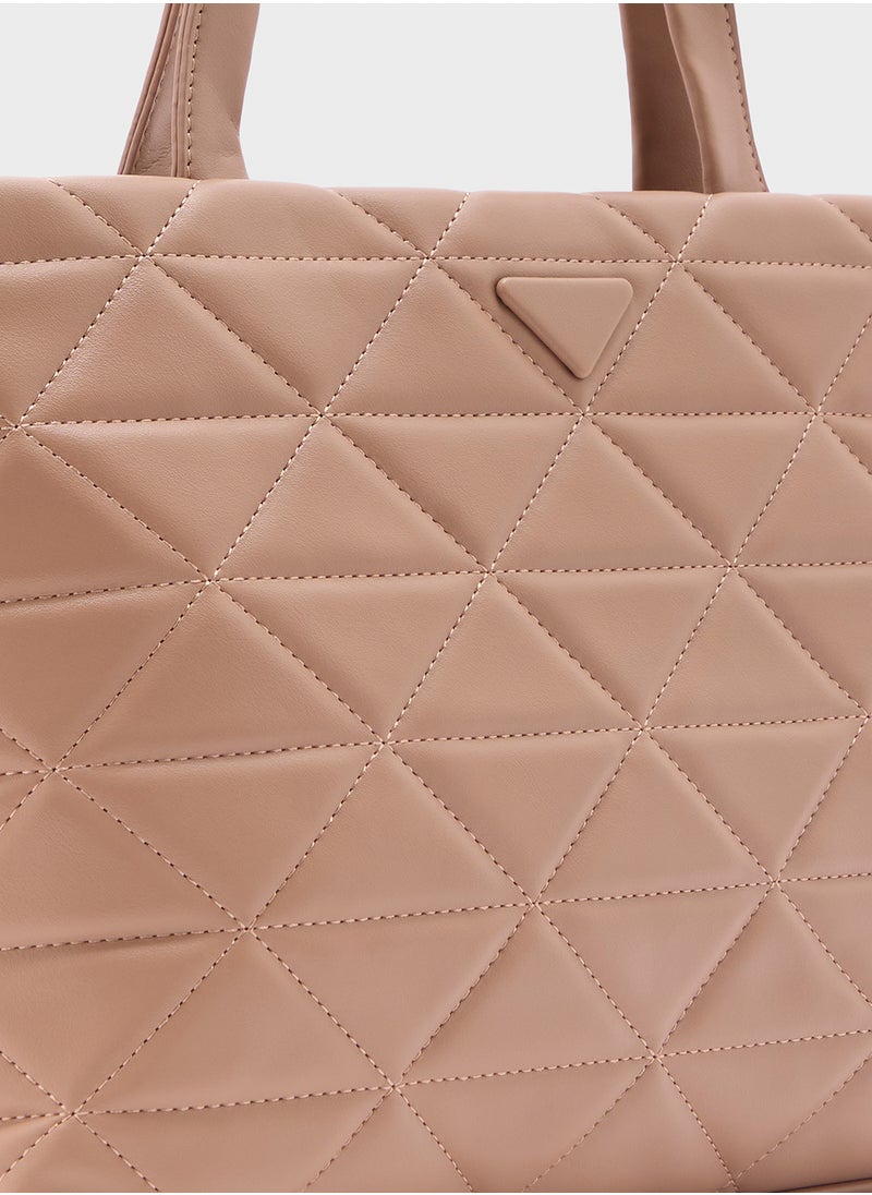 Quilted Geometric Texture Tote Bag