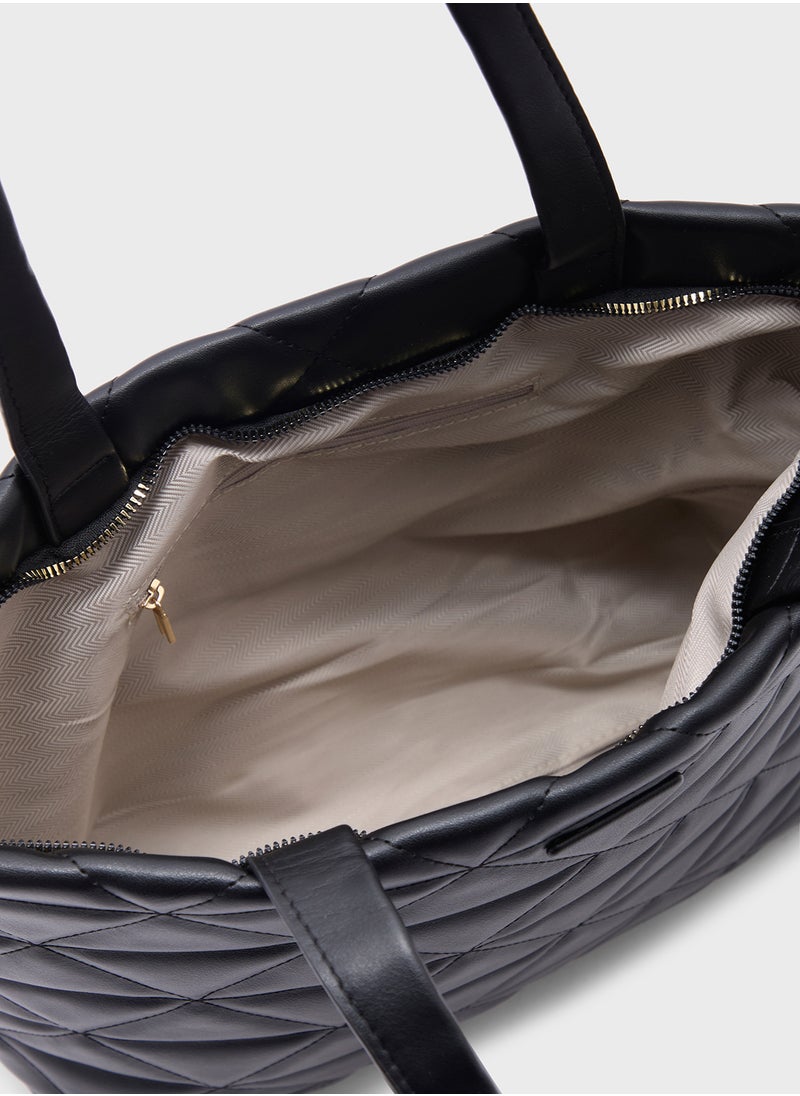 Quilted Geometric Texture Tote Bag
