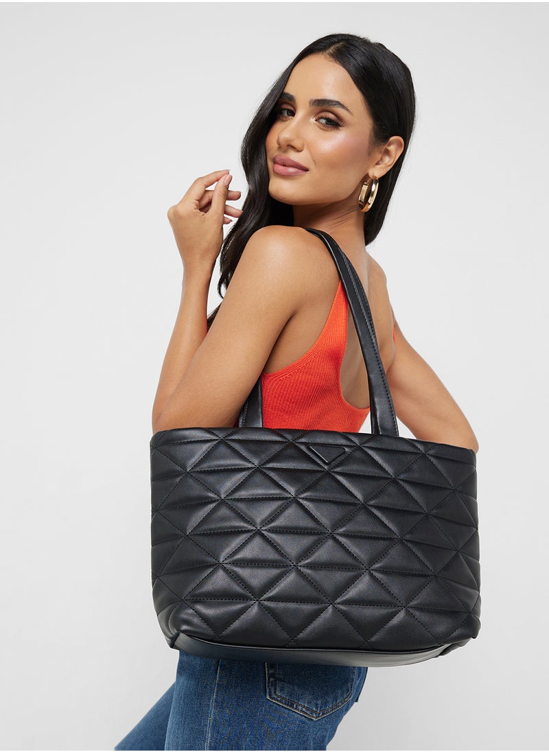 Quilted Geometric Texture Tote Bag