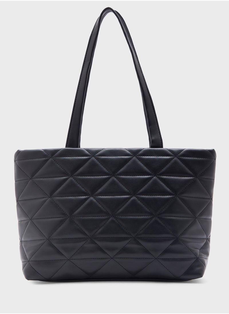 Quilted Geometric Texture Tote Bag