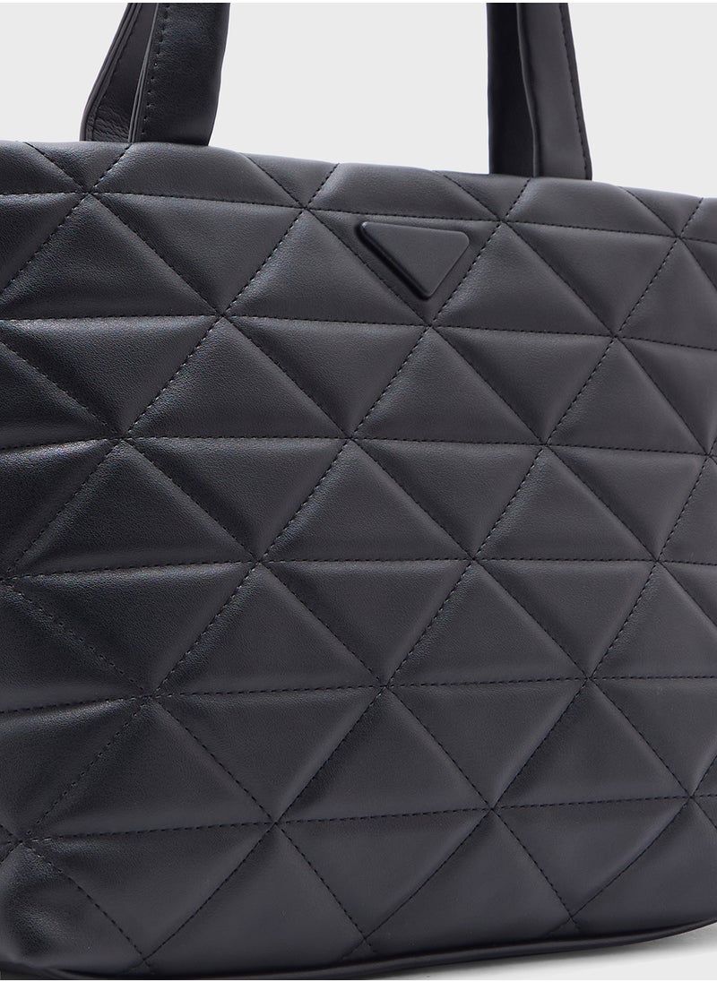 Quilted Geometric Texture Tote Bag