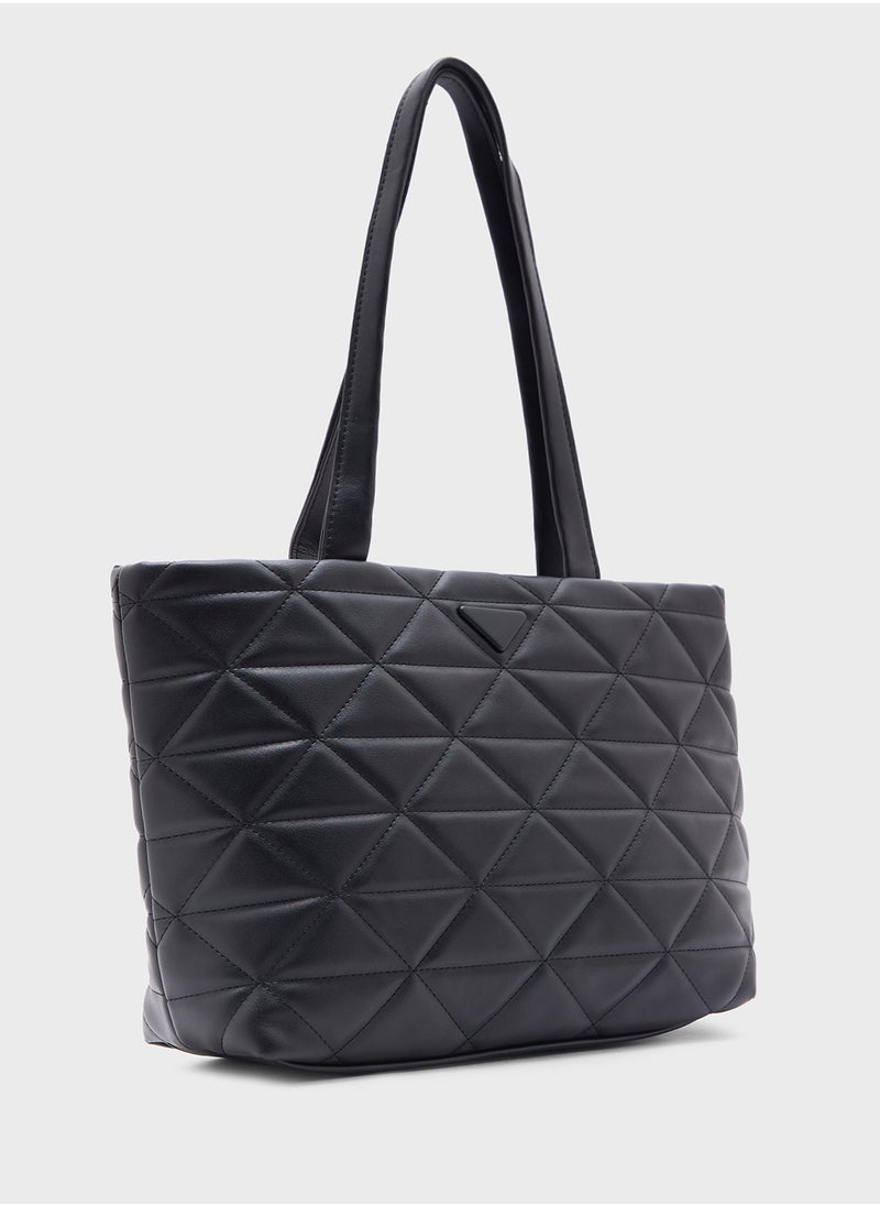 Quilted Geometric Texture Tote Bag