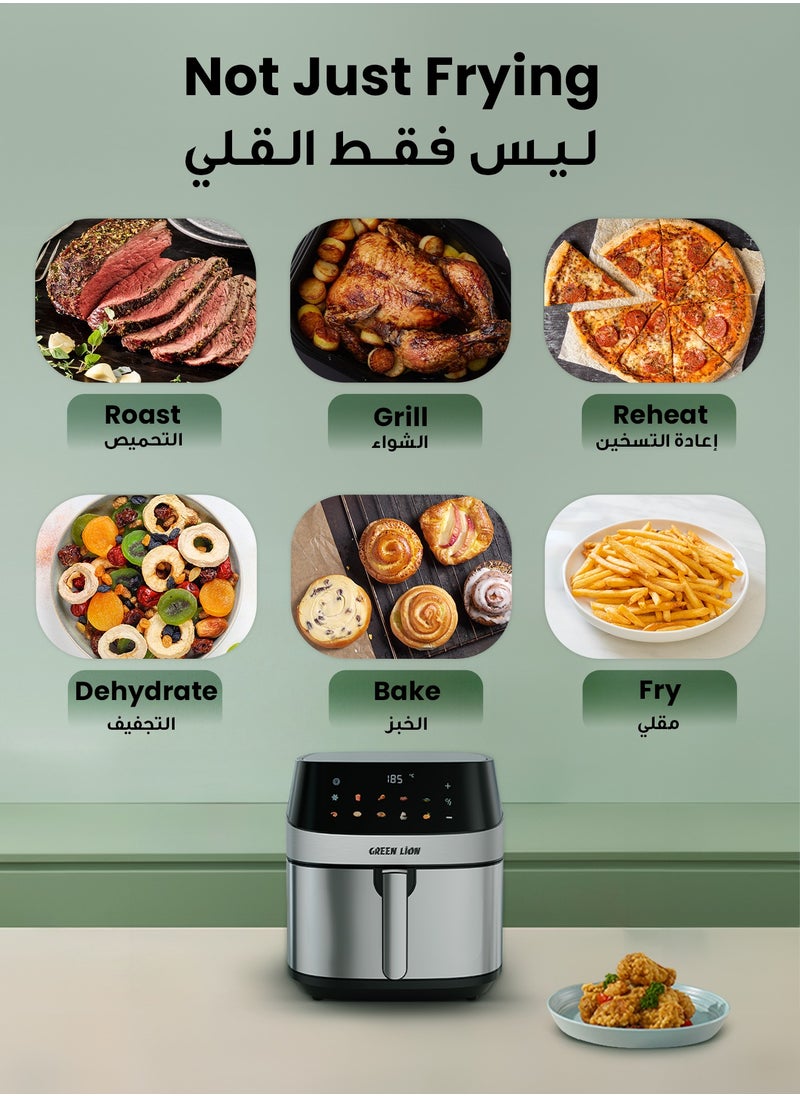 Air Fryer 8L with LED Touch Screen/ Deluxe / Non-Stick Coating / Up to 200°C Temperature / Air Fry / Airfryer 2200W Power with 10 Preset Programs - Black