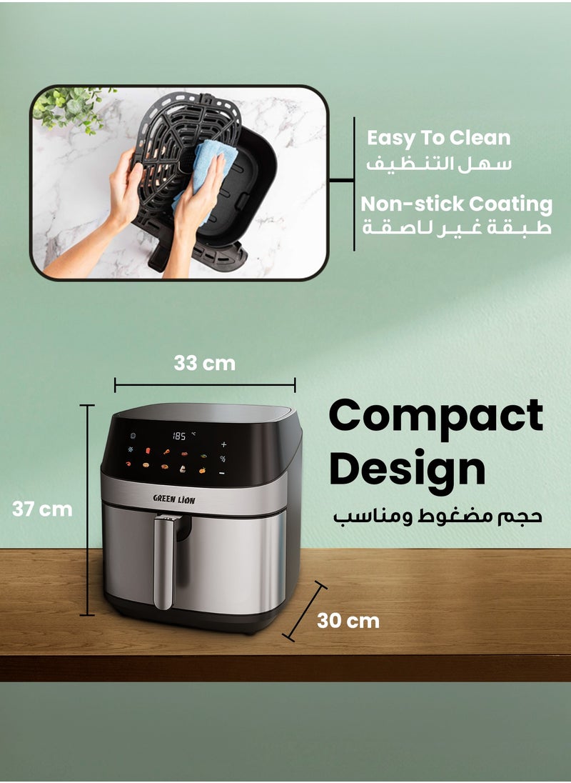 Air Fryer 8L with LED Touch Screen/ Deluxe / Non-Stick Coating / Up to 200°C Temperature / Air Fry / Airfryer 2200W Power with 10 Preset Programs - Black