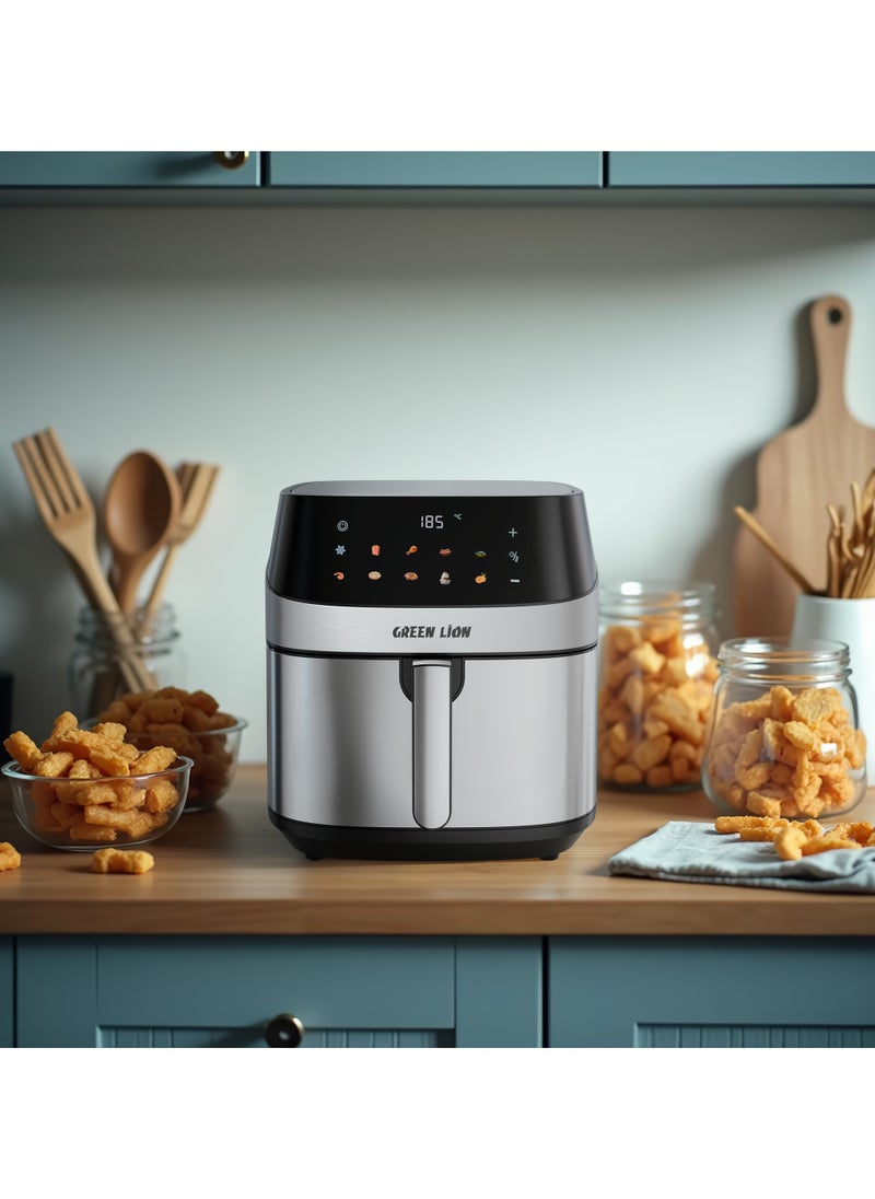 Air Fryer 8L with LED Touch Screen/ Deluxe / Non-Stick Coating / Up to 200°C Temperature / Air Fry / Airfryer 2200W Power with 10 Preset Programs - Black