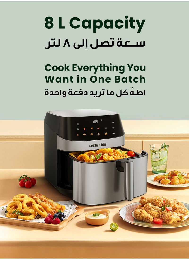 Air Fryer 8L with LED Touch Screen/ Deluxe / Non-Stick Coating / Up to 200°C Temperature / Air Fry / Airfryer 2200W Power with 10 Preset Programs - Black