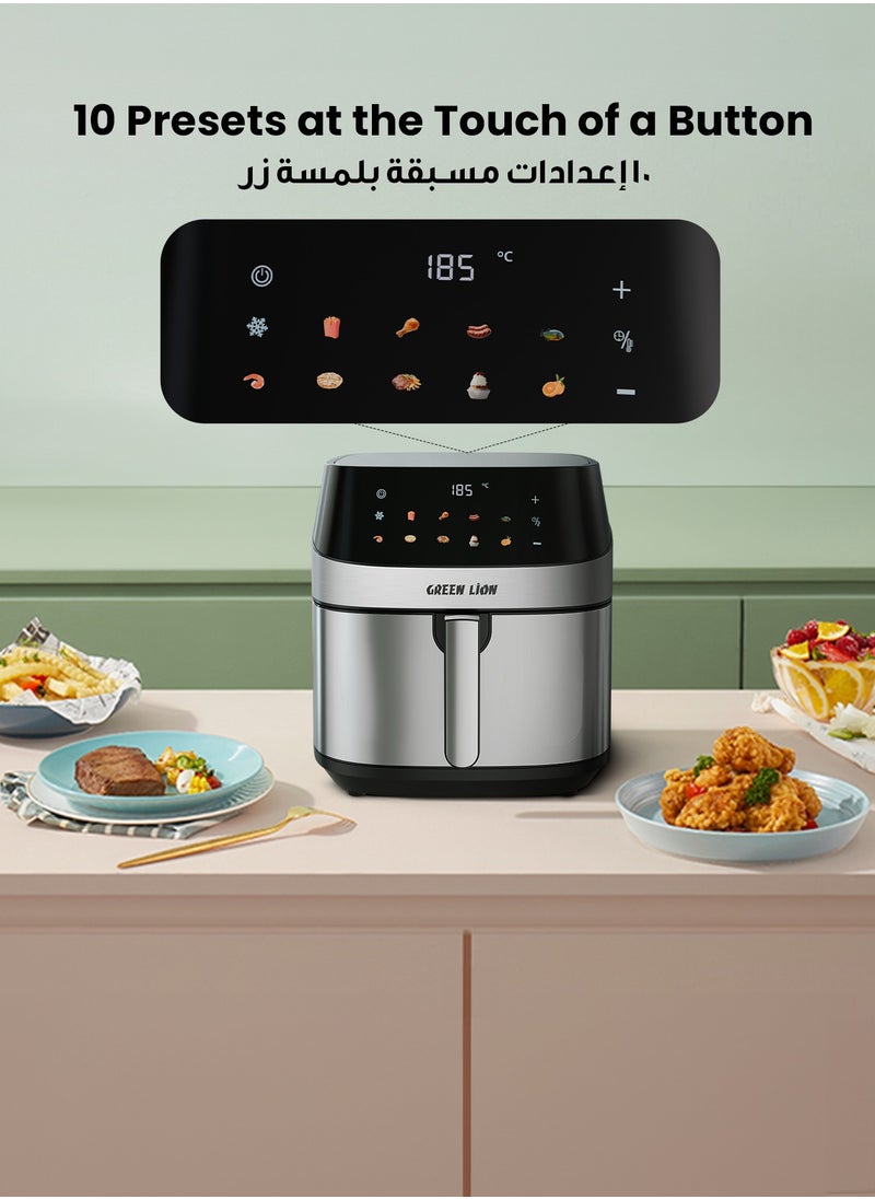 Air Fryer 8L with LED Touch Screen/ Deluxe / Non-Stick Coating / Up to 200°C Temperature / Air Fry / Airfryer 2200W Power with 10 Preset Programs - Black