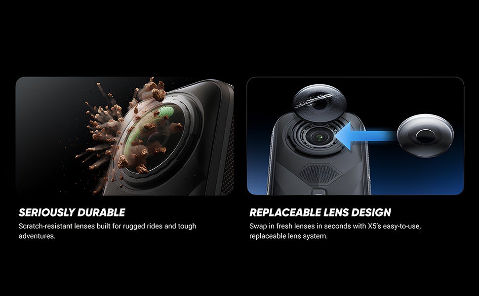 X5 - Waterproof 8K 360° Action Camera, Leading Low Light, Invisible Selfie Stick Effect, Rugged and Replaceable Lens, 3-Hour Battery, Built-in Wind Guard, Stabilization, Triple AI Chip Design