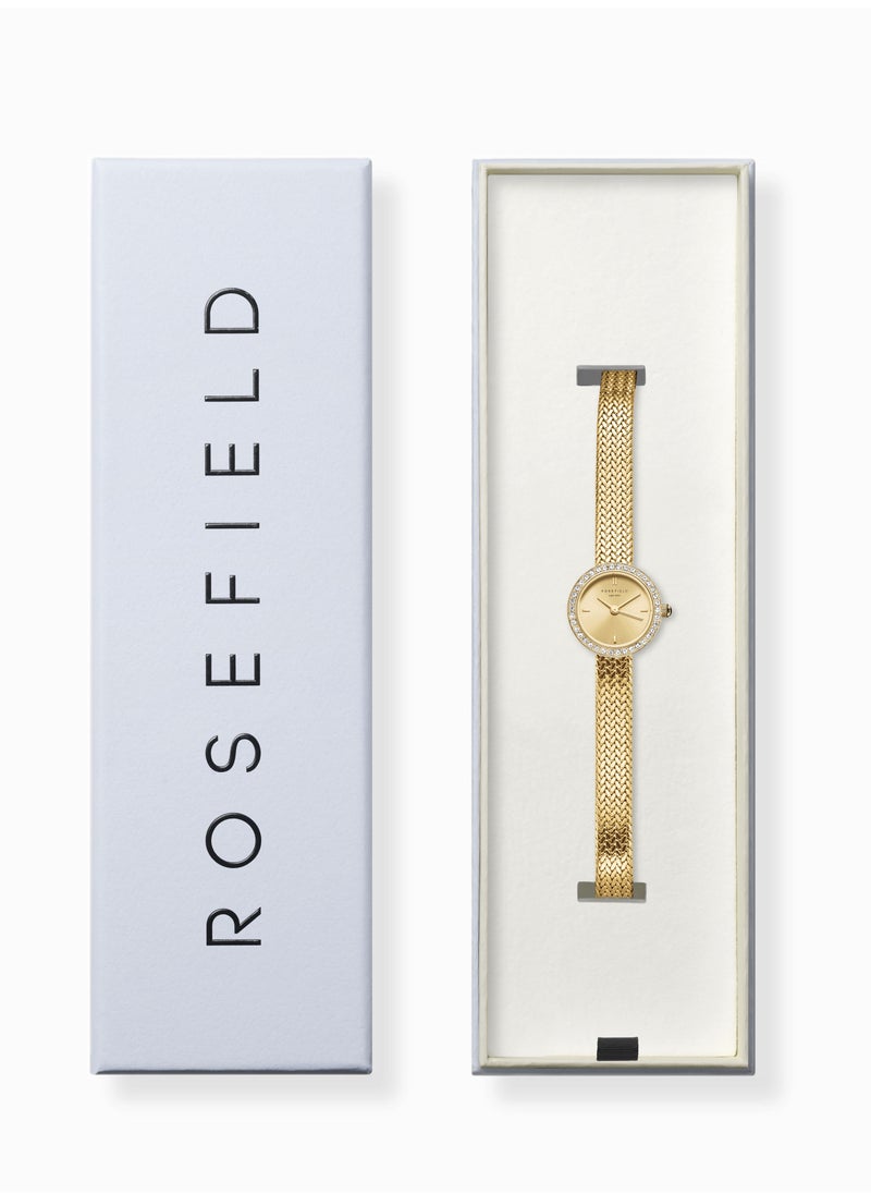 Mini Small Edit Champagne Dial Crystal Gold Woven Mesh Strap - MCGMG-M03