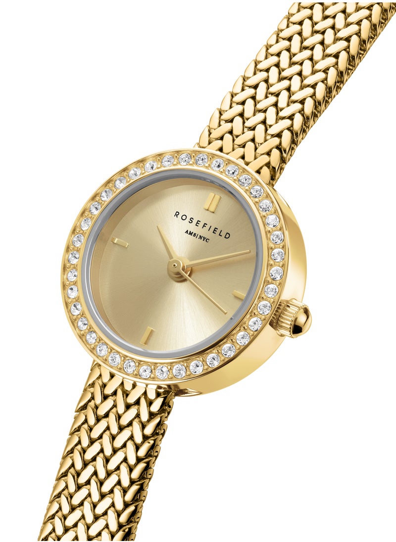 Mini Small Edit Champagne Dial Crystal Gold Woven Mesh Strap - MCGMG-M03
