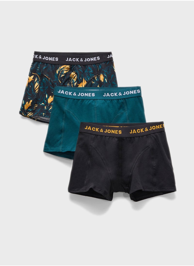 Kids 3 Pack Printed  Logo Band Trunks