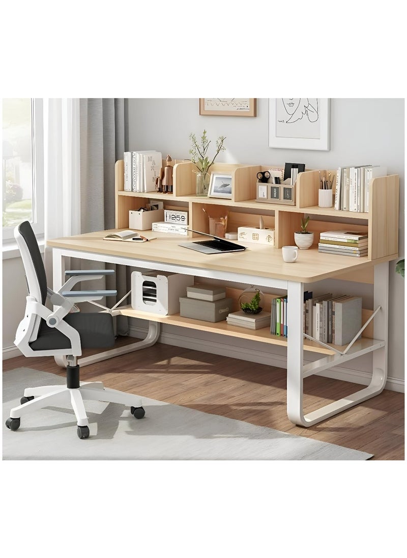 Home Office Desk With Storage Multifunctional Computer Desk Table with Shelves Gaming And Study Desks (140 * 60cm-Wood Color)
