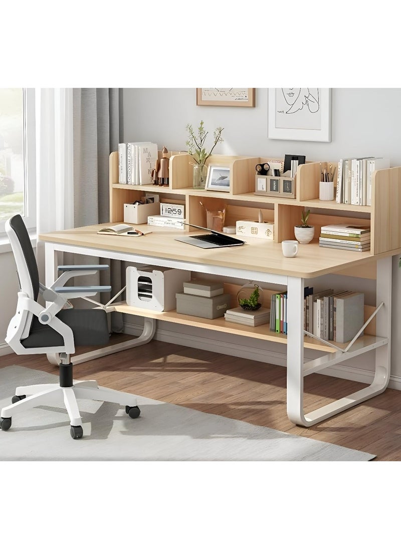 Home Office Desk With Storage Multifunctional Computer Desk Table with Shelves Gaming And Study Desks (120 * 60cm-Wood Color)