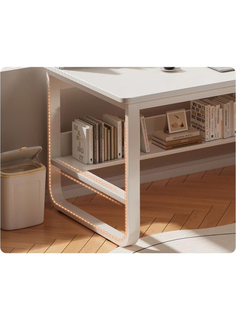 Home Office Desk With 3 Large Drawers And Open Shelves Computer Table Study Working Table Gaming Desk With Storage Heavy Duty Desk (140 * 50 * 103cm-Wood Color)