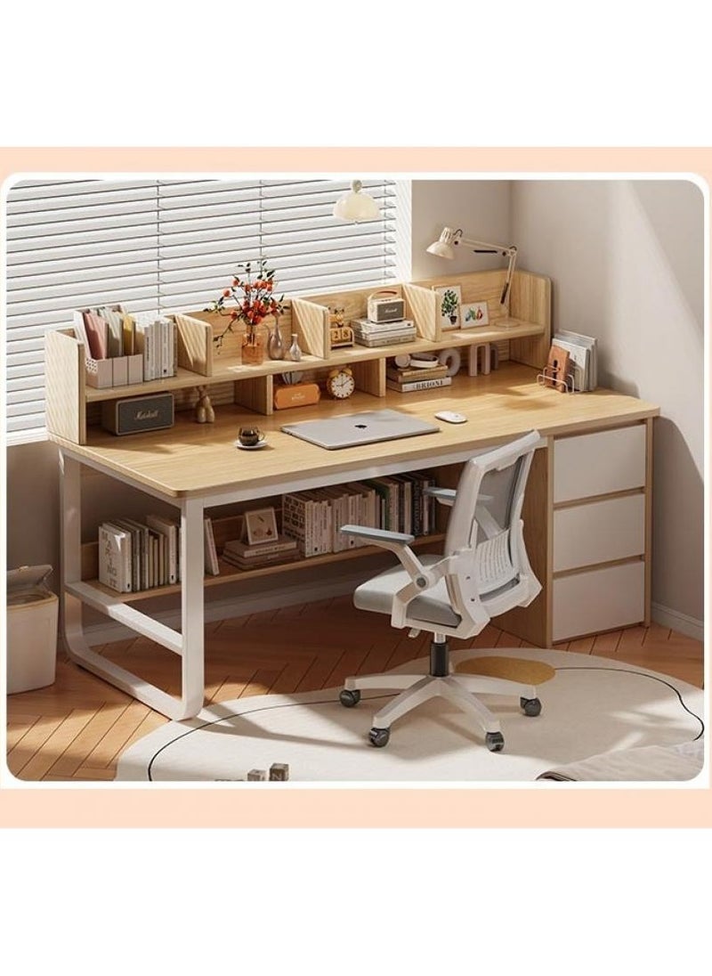 Home Office Desk With 3 Large Drawers And Open Shelves Computer Table Study Working Table Gaming Desk With Storage Heavy Duty Desk (120 * 50 * 103cm-Wood Color)