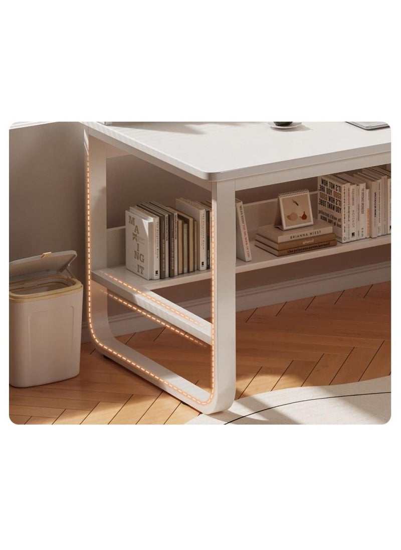 Home Office Desk With 3 Large Drawers And Open Shelves Computer Table Study Working Table Gaming Desk With Storage Heavy Duty Desk (120 * 50 * 103cm-Wood Color)