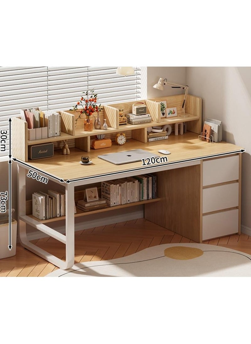 Home Office Desk With 3 Large Drawers And Open Shelves Computer Table Study Working Table Gaming Desk With Storage Heavy Duty Desk (120 * 50 * 103cm-Wood Color)