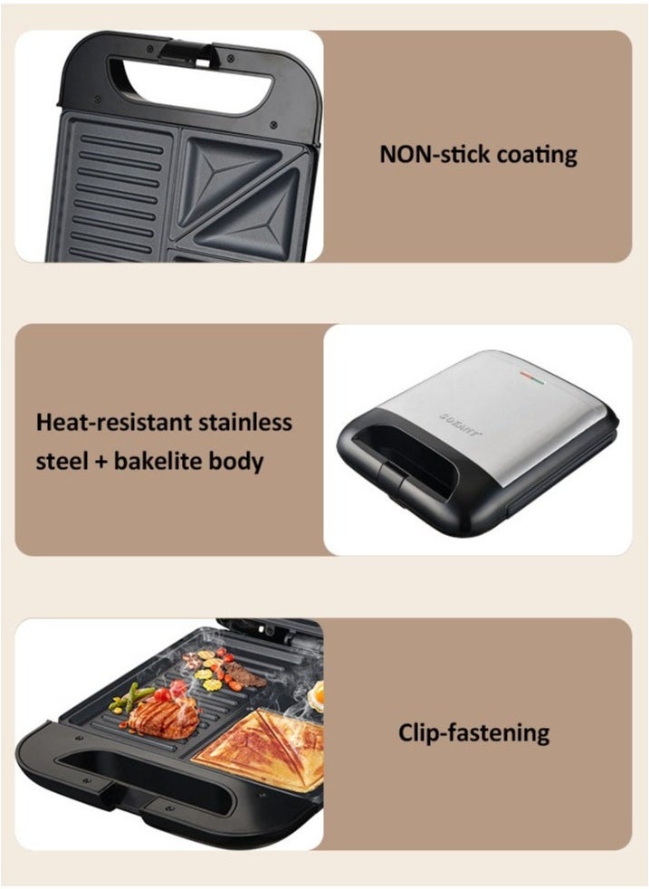 4 Slice Grill Maker – Non-Stick, Stainless Steel Sandwich Maker with Handle Locking System, Indicator Light, Overheat Protection 1400W SK-08127