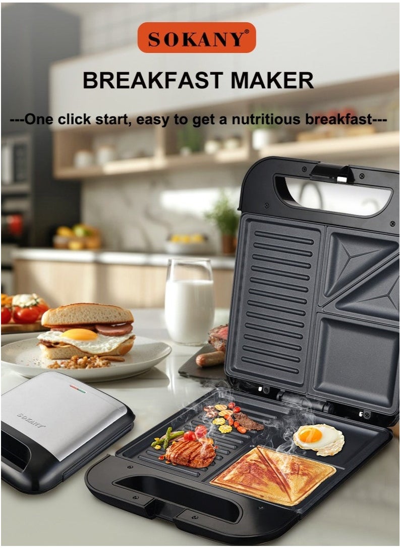 4 Slice Grill Maker – Non-Stick, Stainless Steel Sandwich Maker with Handle Locking System, Indicator Light, Overheat Protection 1400W SK-08127