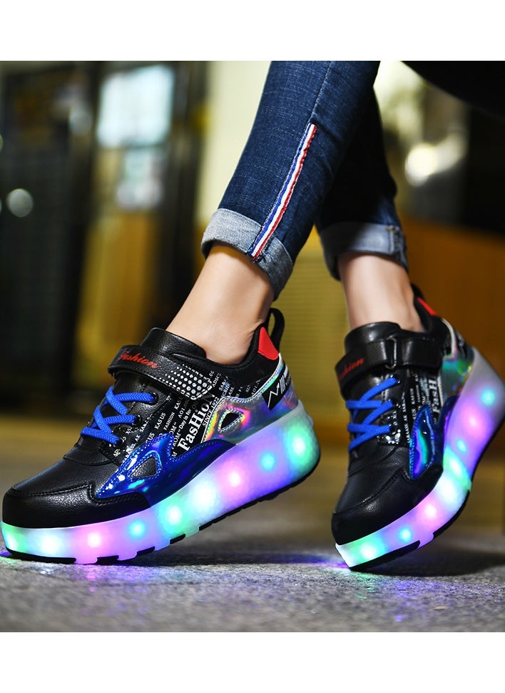 LED Flash Light Fashion Shiny Sneaker Skate Heelys Shoes With Wheels And Lightning Sole