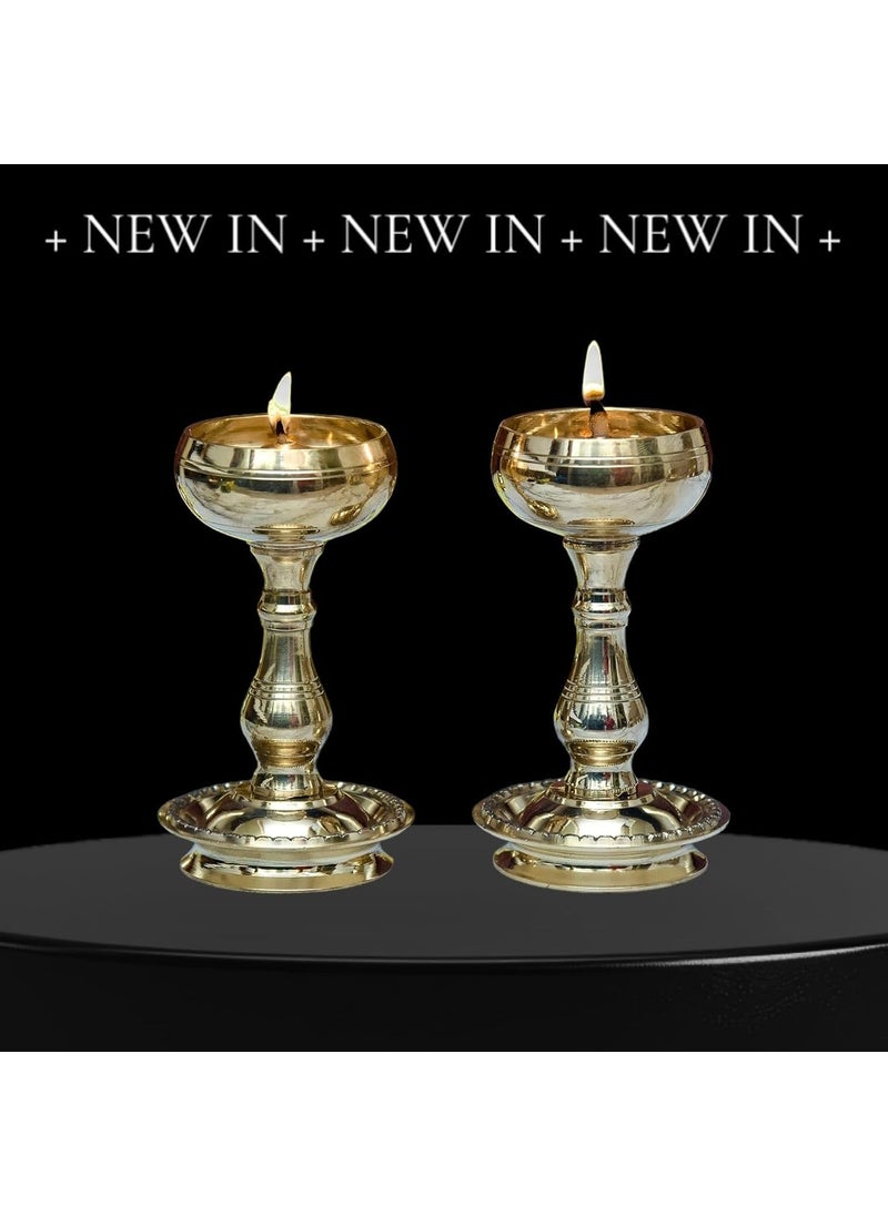 Effigy onlinehub Brass Udupi Nanda Bowl Long Table Diya Akand Jyoti Diya DeepakLamp Long Diyas for HomePooja Puja RoomPital Decoration DipakPack of 2