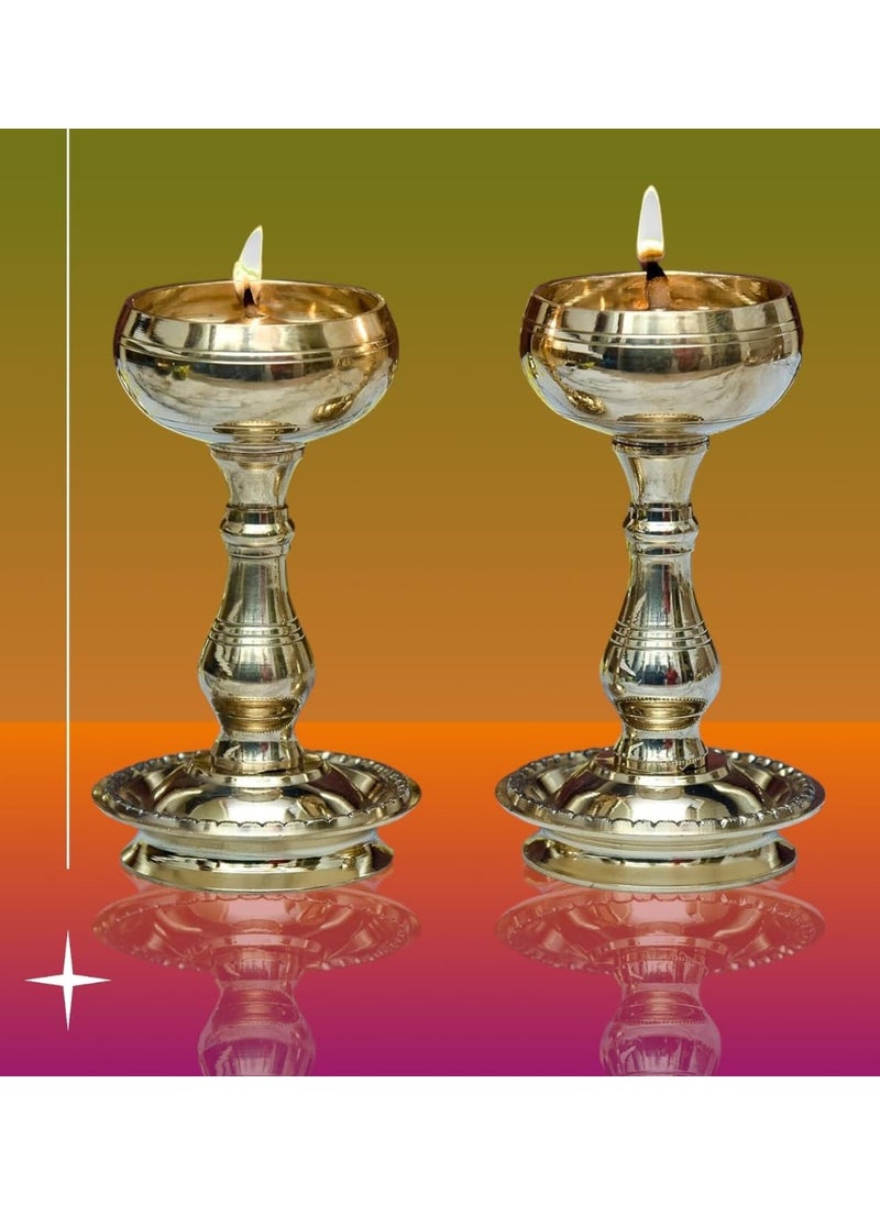 Effigy onlinehub Brass Udupi Nanda Bowl Long Table Diya Akand Jyoti Diya DeepakLamp Long Diyas for HomePooja Puja RoomPital Decoration DipakPack of 2