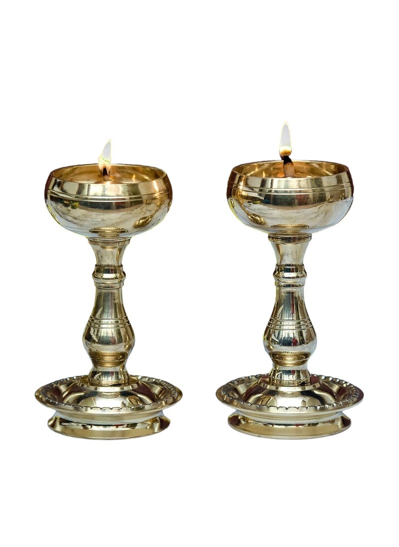 Effigy onlinehub Brass Udupi Nanda Bowl Long Table Diya Akand Jyoti Diya DeepakLamp Long Diyas for HomePooja Puja RoomPital Decoration DipakPack of 2