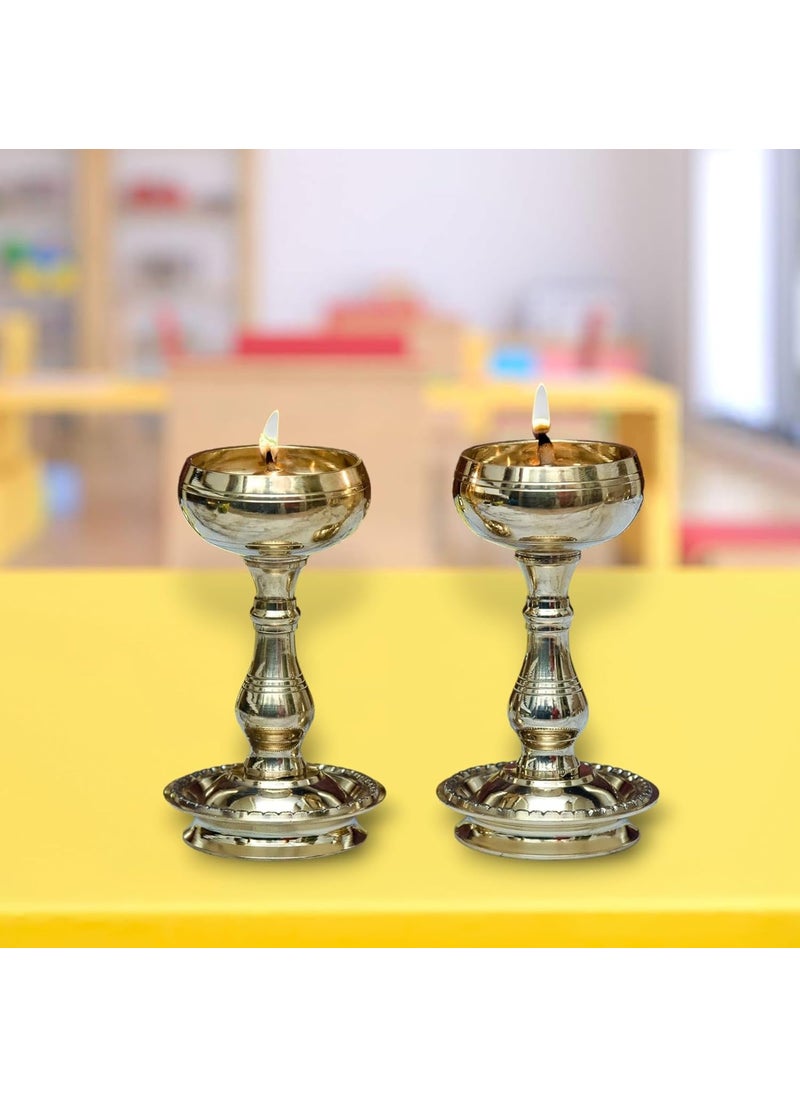Denique Brass Udupi Nanda Bowl Long Table Diya Akand Jyoti Diya DeepakLamp Long Diyas for HomePooja Puja RoomPital Decoration DipakPack of 2