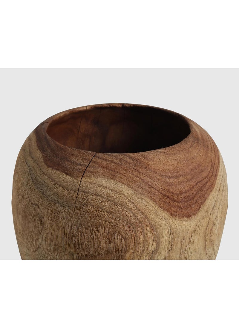 LIVING SHAPES Dobby Round Vase Teak Wood Vase with Timeless Sophistication