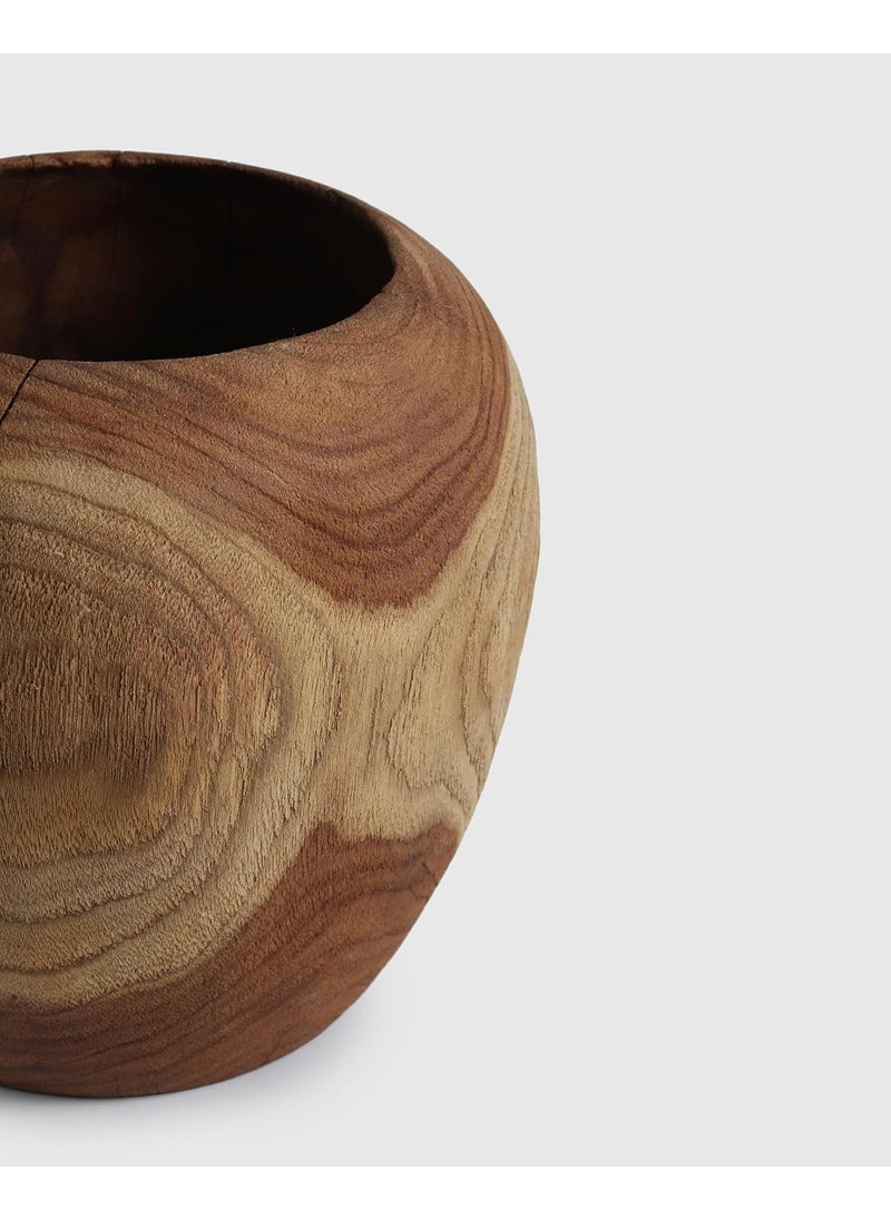 LIVING SHAPES Dobby Round Vase Teak Wood Vase with Timeless Sophistication