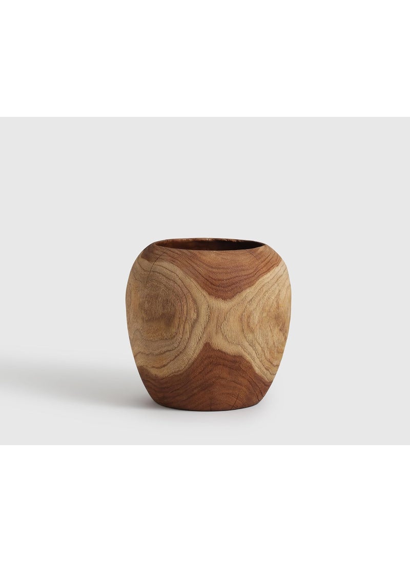 LIVING SHAPES Dobby Round Vase Teak Wood Vase with Timeless Sophistication